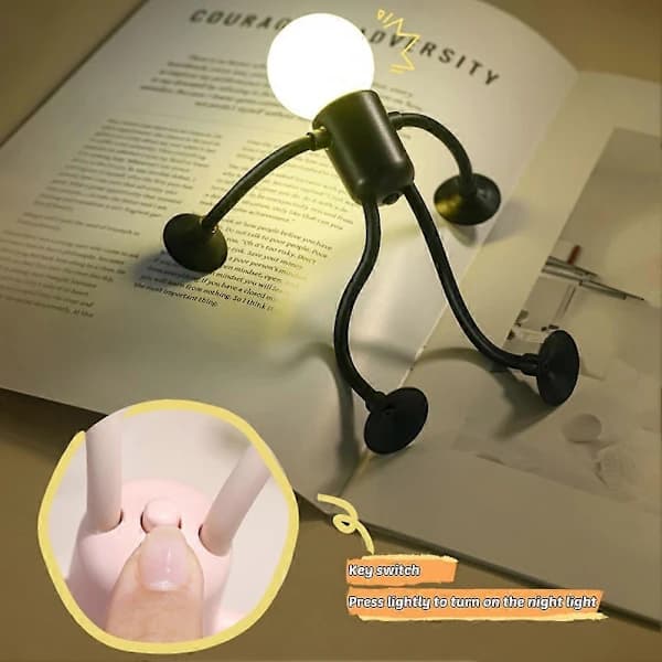 Lyspære-Mann, Barnelampe, Mini Bordlampe med Sugekopp Svart