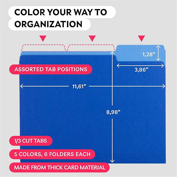 Farvede filmapper - Farvede mapper - Farvede filmapper brevstørrelse - (30 pakker, 8,5 X 11in,1/