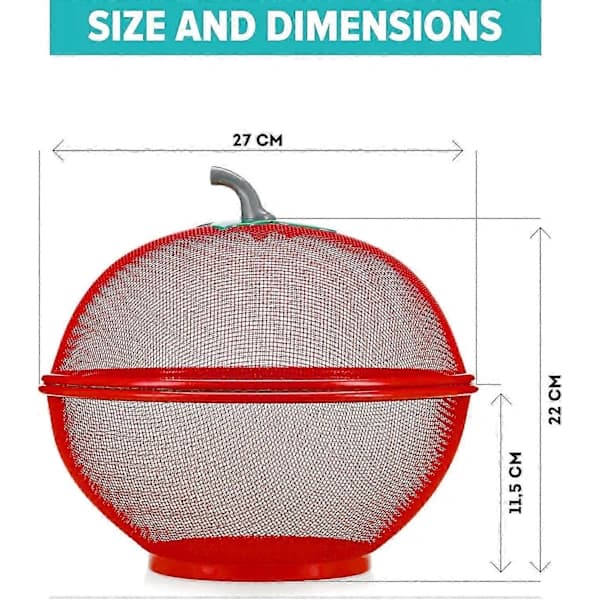Fruktskål Korg Äppelformad Mesh med lock Bordsställ Grönsakshållare Håll Utomhus Köksdiskning Dräneringskorg - Qin Red