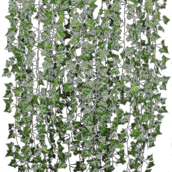 12 trådar konstgjord murgröna bladväxter vinranka hängande girlang falska bladverk blommor hem kök trädgård kontor bröllop väggdekor, 84 fot, grön-HYJ