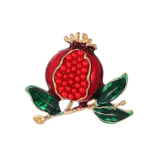 3D Granatæble Broche - Emailleret Frugtskål med Rhinestone-accenter