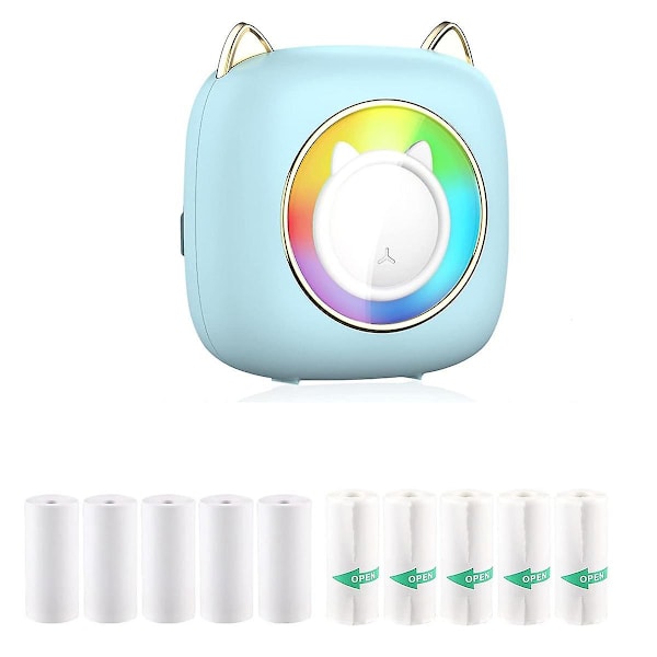 Mini fickprinter, bärbar termisk skrivare med LED, Bluetooth bläckfri skrivare present till barn, oss