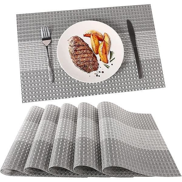Sett med 6 vaskbare bordbrikker i PVC-plast (glittergrå)