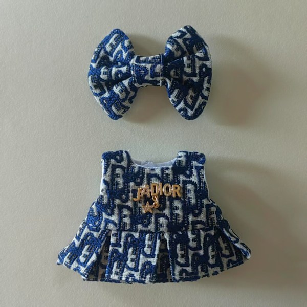 [HH] Labubu Designer CC VV D H Kostymset Labubu Kläder och Tillbehör Blue D drese and bow