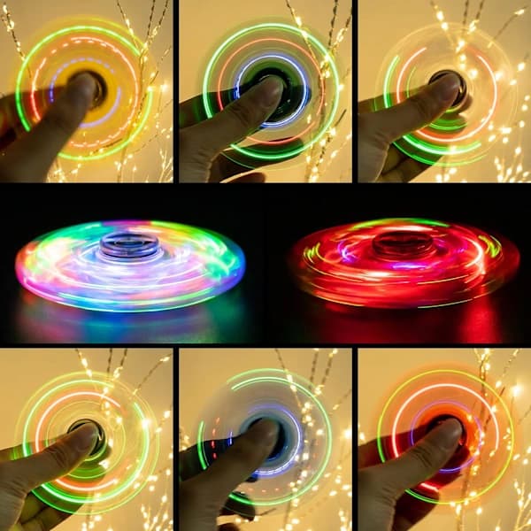 2 stk LED-lys Fidget Spinner - Krystallblå, Lys Fidget Fin