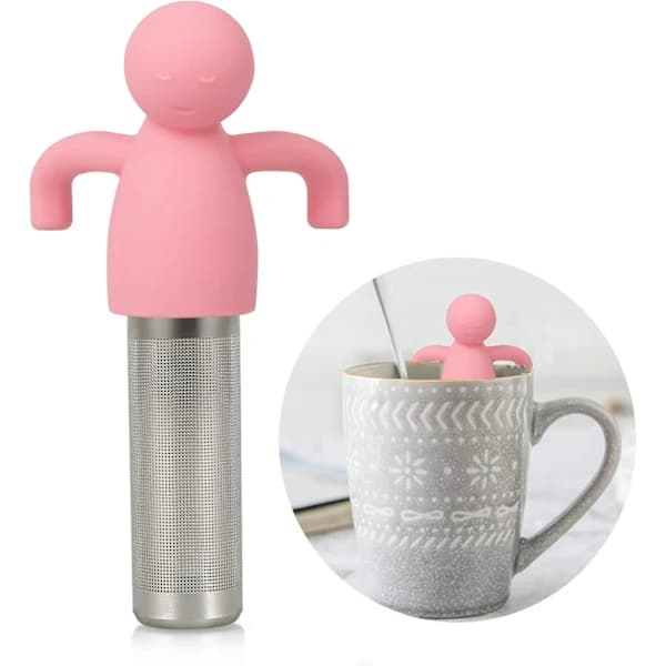 HA~Teuser til løse teblade Sødt tefilter i rustfrit stål Ekstra fint net Tebrygger Filter til kop Krus Silikonehåndtag Pink