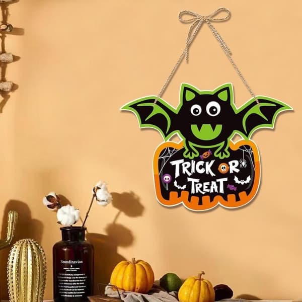 Halloweenpynt - Veranda- og havepynt - Hængende flagermusskilt - 1 stk.
