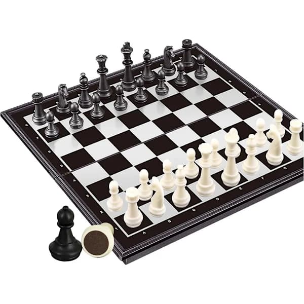 3-i-1 Schack Dam Backgammon Set, Magnetiskt Reseschack med Vikbart Fodral 9,8 Tum