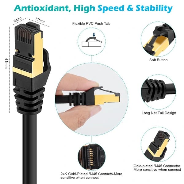 CAT8 Ethernet-kabel Lan-nettverkskabel 3m (10ft) 10ft (3m) 10ft (3m)