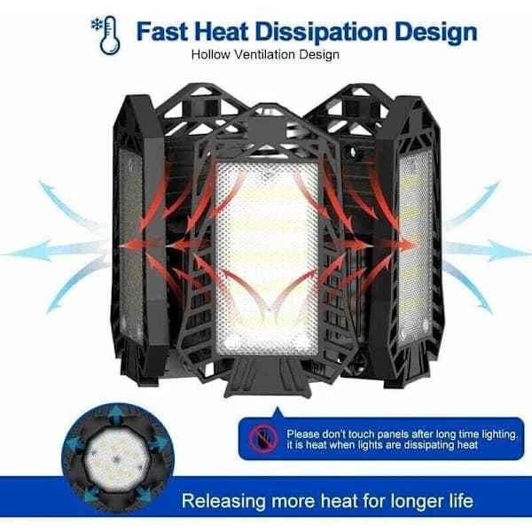 HA-- LED garagebelysning - 120 W - 12000 lm - Værkstedslampe - Formbare loftslamper - E26/E27 paneler - 1 lampe