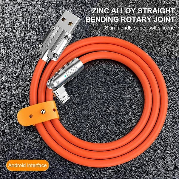 120 cm USB C-kabel Roterende Albue Zinklegering til Type C Hurtigopladningskabel til Samsung til Huawei Hurtigoplader 120w 6a USB sl Orange Android