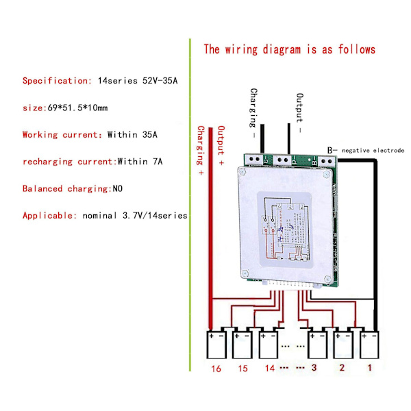 14s 52v 35a Skyddskort Li-ion Lipolymer Batteri Bms Pcb-kort För E-cykel Escooter