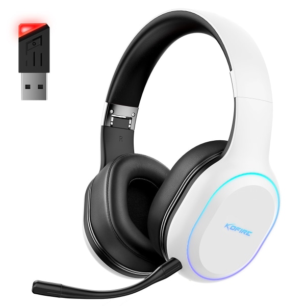 /HA/Gaming hodetelefoner med mikrofon KOFIRE UG05 - Trådløse opptil 40 timer for Ps4/Ps5 PC Hvit-svart