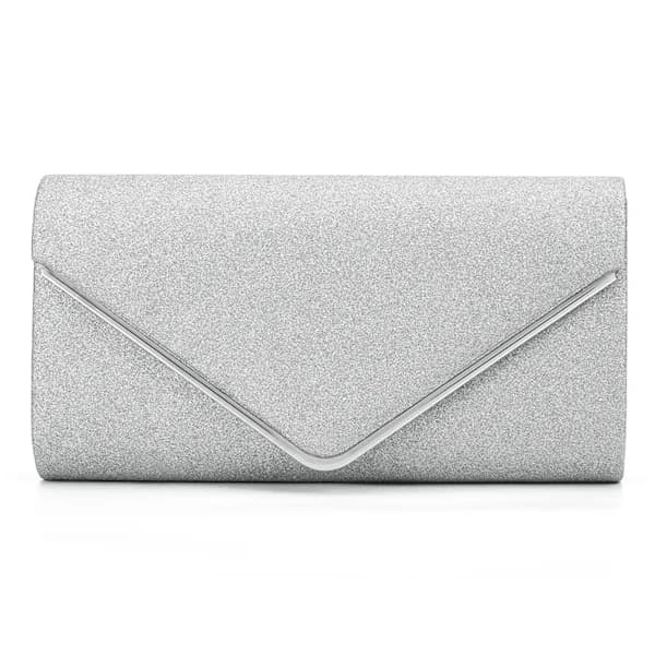 Dame Aften Taske Stilfuld Elegant Glitrende Fest Bryllup Håndtaske med Kæde til Bryllup Fest Formel Sølv Medium Størrelse[C]