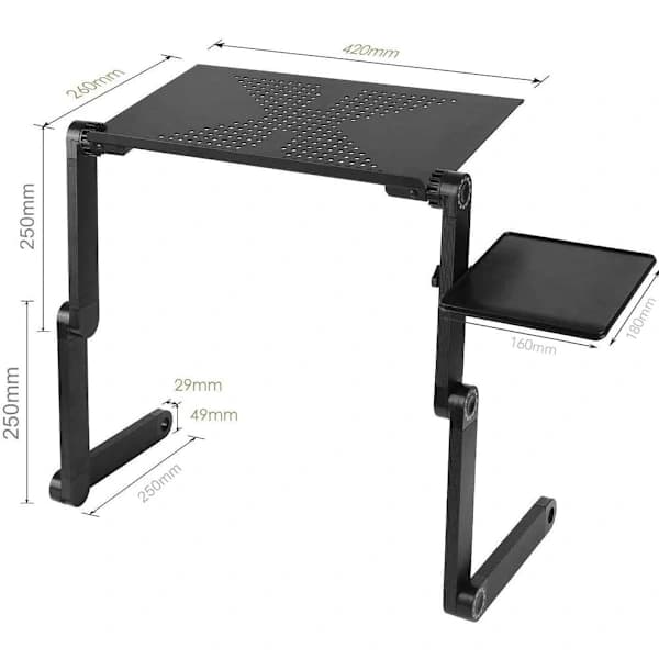 HA-Laptopstativ, sammenklappeligt sengebord - 360° justerbar holder, til laptopbøger (Sort)
