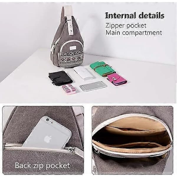 HA~Mini Dam Sling Bag Bryst Skulderveske Ryggsekk Canvas Casual Daypack (Grå)