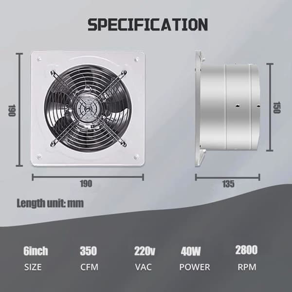 Køkkenventilator 4–10 tommer udstødningsventilator vægmonteret ventilationsventilator til garage og kælder