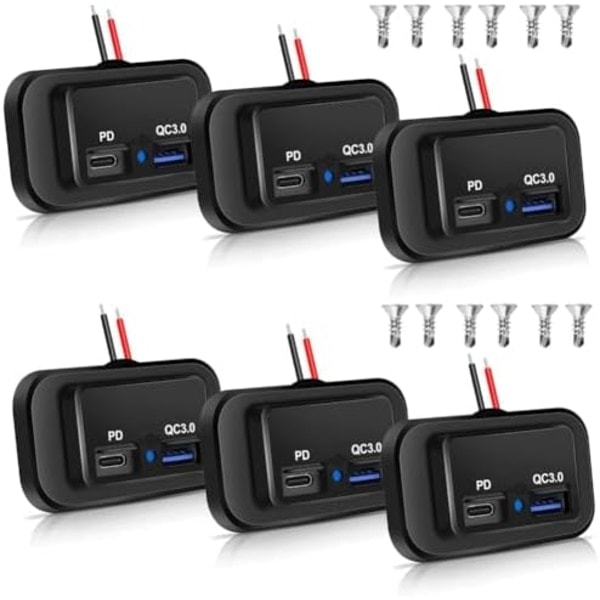 /HH/6 x 12 V/24 V bobil USB-uttak, doble PD3.0 type C (USB C) og hurtiglading QC3.0 USB-A-port, panelholder, auto-USB-BUSSEL-LADER?