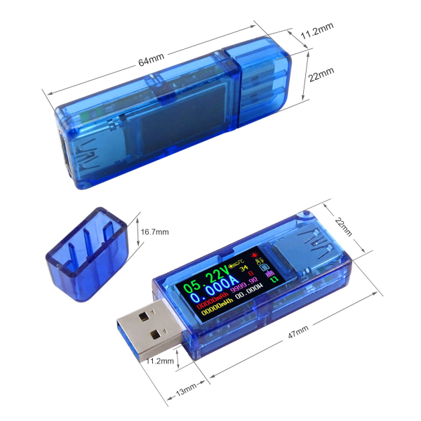 1 st USB Tester Multimeter, 3,7-30V 0-4A USB Spänningstestare