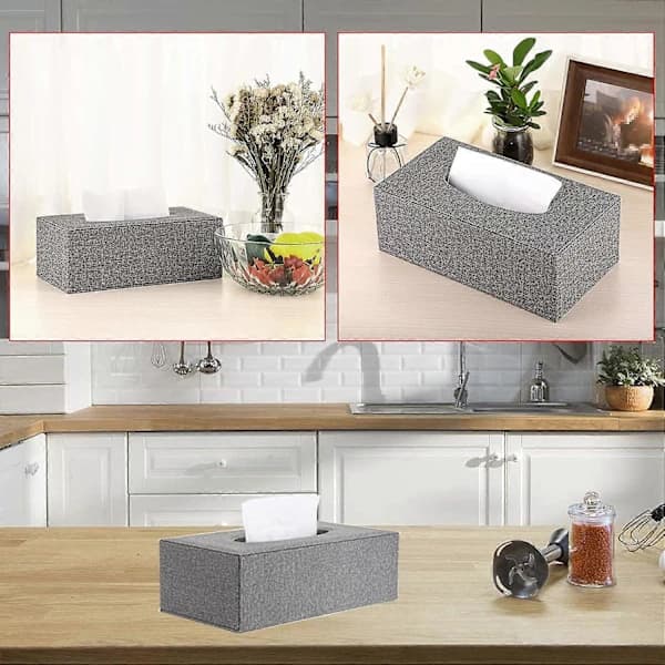 HA~Linne Husholdningskontor Rektangulær Papirholder til Papirlommetørklæder Tissue Box Omslag Etui Servietholder (Grå)