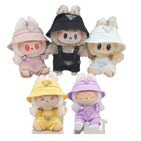 [HH]2025 Högkvalitativa Designer Labubu Kläder med Bucket Hats 2-Dels Set Outfit Labubu Kläder
