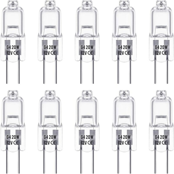 G4 halogenpærer, 12V 20W, varmhvit 3000K, 350LM, dimbar, klar, 10 stk./HH/