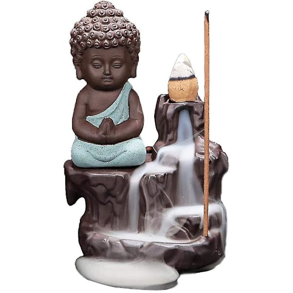 Håndrullet røkelsesbrenner for hjem, kontor, soverom, yoga - Buddha-statue (lyseblå)