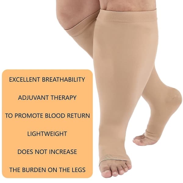 Kompresjonsstrømper for menn og kvinner, Plus Size kompresjonsstrømper bred legg, høye knestrømper for fly, svart 7XL