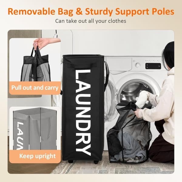 Laundry Basket with Wheels – 48/75L Rolling Laundry Hamper with Removable Laundry Bag