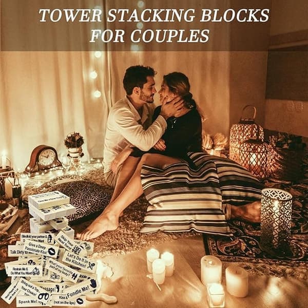 Blockspel - Intimt tornstaplingsspel med lekfulla träklossar för pars romantiska dejtkväll (48 delar)