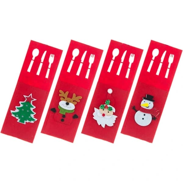 HA~4-pack Julbestickhållare, julbordsdekoration, julbestickficka, julbordsdekoration, renar, tomte