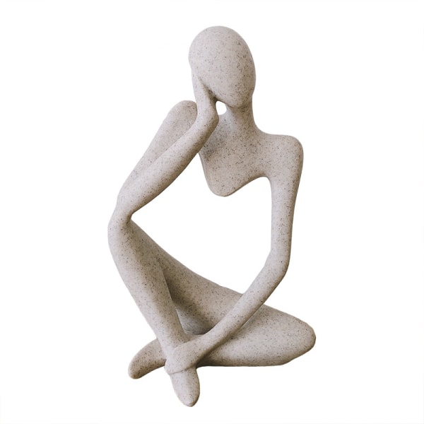 Tänkerstaty Abstrakt konstskulptur: Beige harts Tänkarfigur Samlarobjekt Modern mänsklig staty Bokhylla dekor