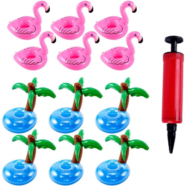 12 delar uppblåsbar mugghållare Uppblåsbar flytande glasunderlägg PVC uppblåsbar mugghållare Simbassäng Flamingo flytande uppblåsbar mugghållare