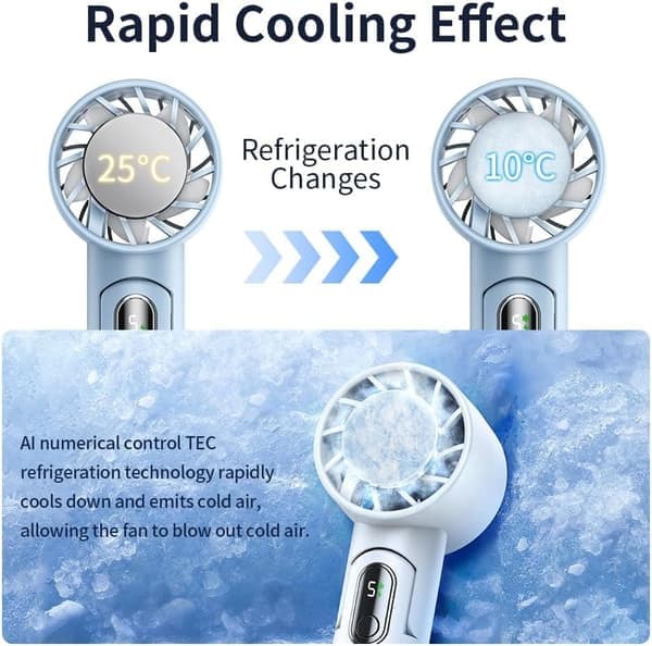 3-i-1 Handheld Fan with Ice Mode, Rechargeable 4000mAh Battery, 5 Speeds