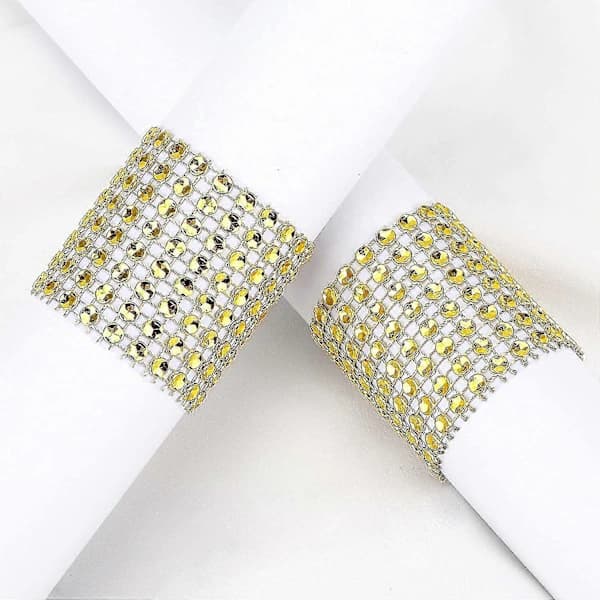 100 stk Strassbånd Servietringer Glitrende Strass Servietringer Bryllup Servietring (Gull, 100 stk)