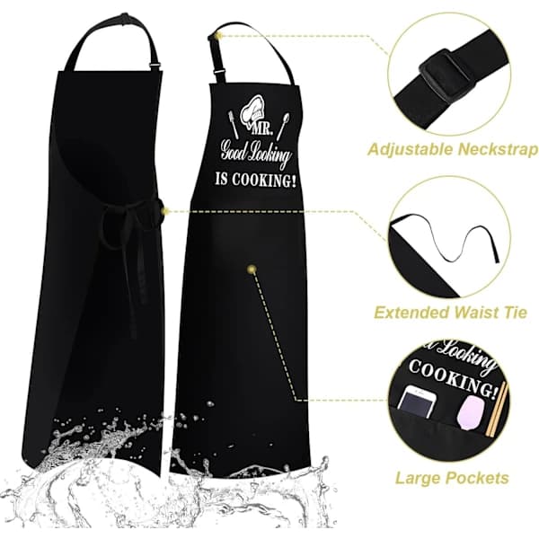 Funny Aprons for Men, MR Good Looking is Cooking, Professional Kitchen Apron Chef Man Bib Aprons with Double Pockets Adjustable