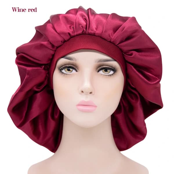Satin Nattehue - (Vinrød) Luksuriøst stof, premium e
