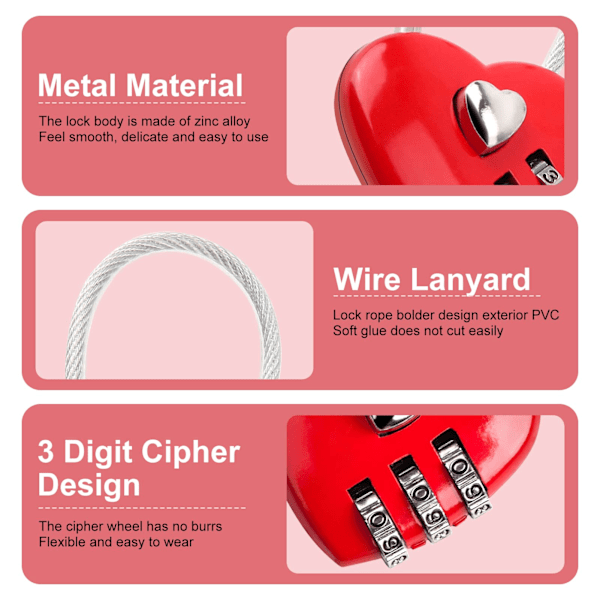 Koodilukko, Sydämenmuotoinen 3-numeroinen koodiyhdistelmä Matkalaukku Lukko Salasana Turvallisuus Pari Lukko Reppuun, Korurasiaan