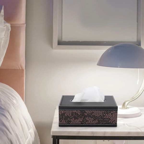 HA~Rektangulär Tissue Box i Läder - Stilren Tissue Box Hållare med Magnetisk Botten, Dekorativ PU Tissue Box för Sminkbord
