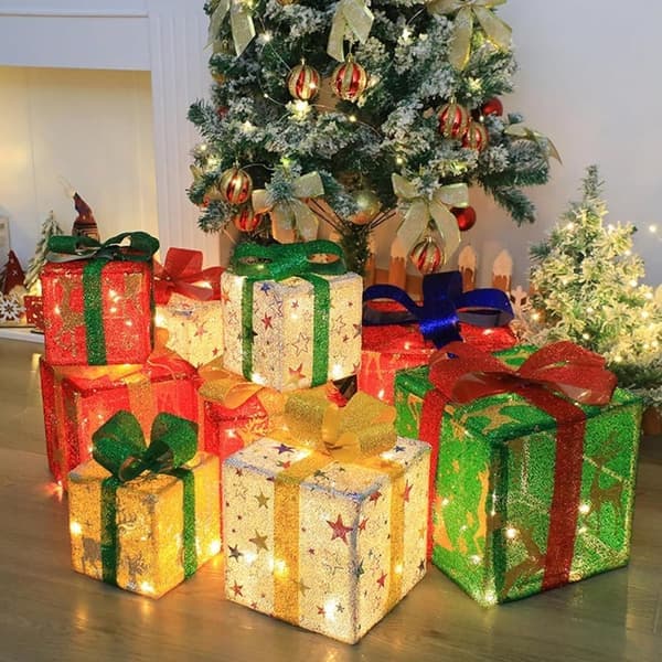 Christmas Decorations 3-Pack LED, Luminous Gift Boxes with Remote Control & 8 Lighting Modes