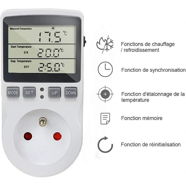 HA-Digital termostatuttak med temperaturkontroll for oppvarming og kjøling med sensor, LCD-uttak temperaturkontrolltimer