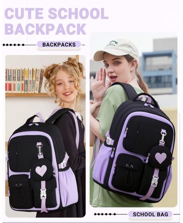 Skolerygsæk til piger, vandtæt polyester, ergonomisk design med tablet-rum, 20L, alder 7-10, sort