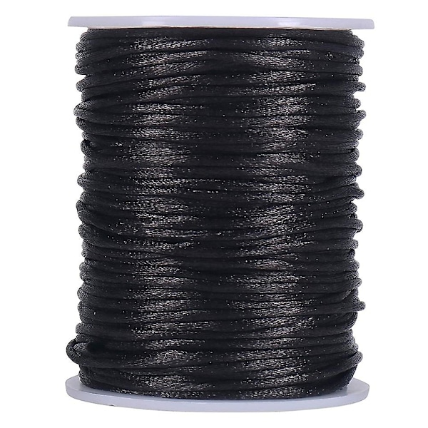 Satin Rattail Polyester Cord, 295 fot 2mm Svart Pärlsträng För Makramé Armband, Smycken Makin