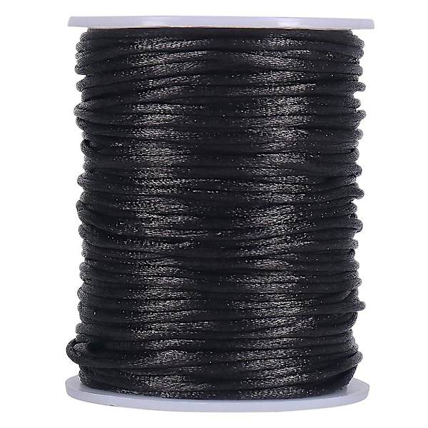 Satin Rattail Polyester Cord, 295 fot 2mm Svart Perletråd for Makrame Armbånd, Smykkefremstilling