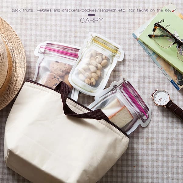 20-pack Mason Jar Ziploc-påsar Återanvändbara Vattentäta Matförvaringspåsar för Kök Resor Stor