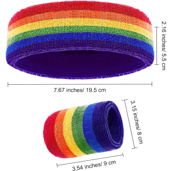3-osainen hikoilunauhasetti, sisältäen urheilupäähineet ja rannehikot Raidalliset hikoilunauhat urheilullisille miehille ja naisille (sateenkaari)