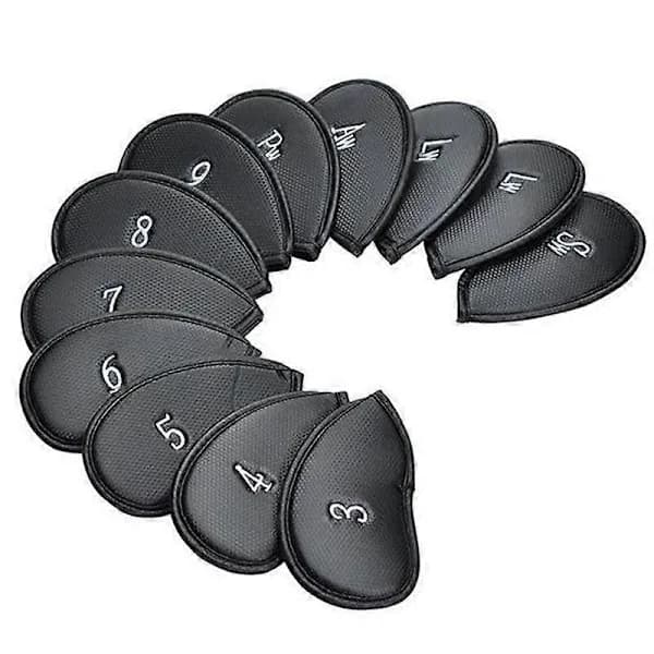 12 st Golf Iron Covers i PU-läder med broderi - Golfklubbskydd - Set - Golftillbehör