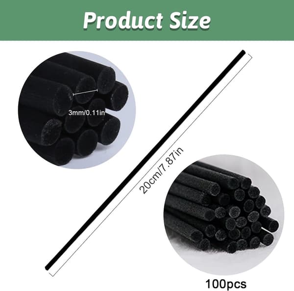 Aromadiffuser-genopfyldningspinde, fiber med høj densitet, 100 stk., 20 cm, sort, til æteriske oliediffusere til hjemmet
