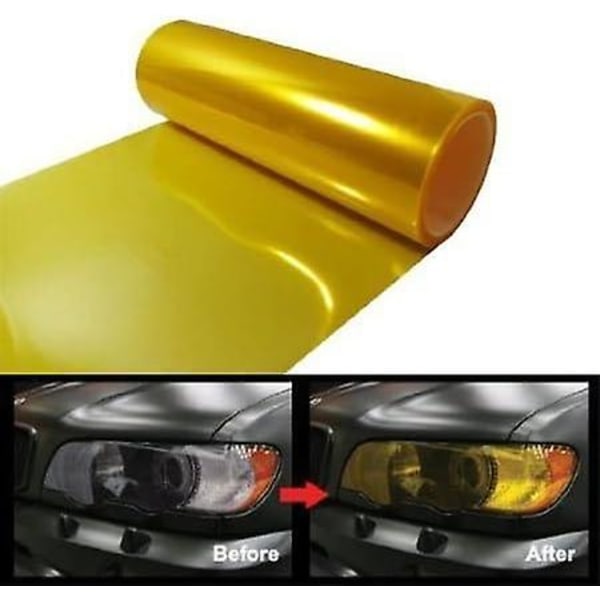 11 X 78 Inches Self Adhesive Headlight, Tail Lights, Fog Lights Tint Vinyl Film (Gold)