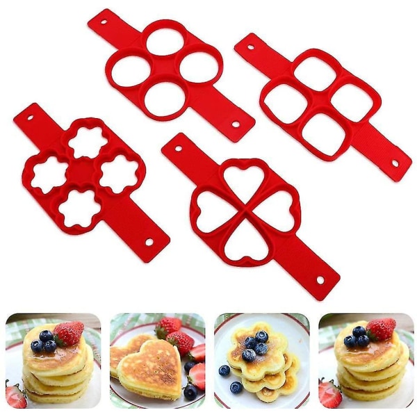 4 stk. Non-stick Silikon Egg Ring Pankakeform, Omelett Egg Ring